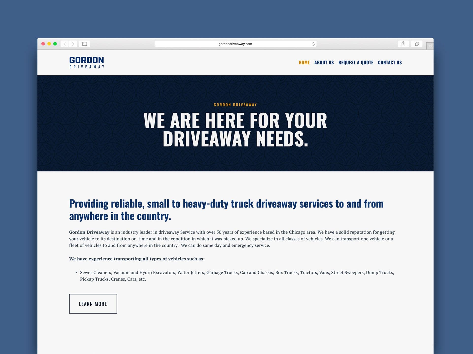 Screenshot of gordondriveaway.com home page